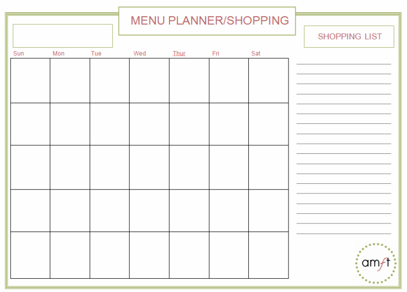 Free Monthly Printable Menu Planner