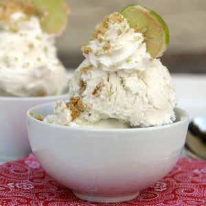 A delicious, no-churn ice cream version of my favorite pie...Key Lime Pie Ice Cream! It's cool, tart, and a little sweet and mixes up in less than 5 minutes.