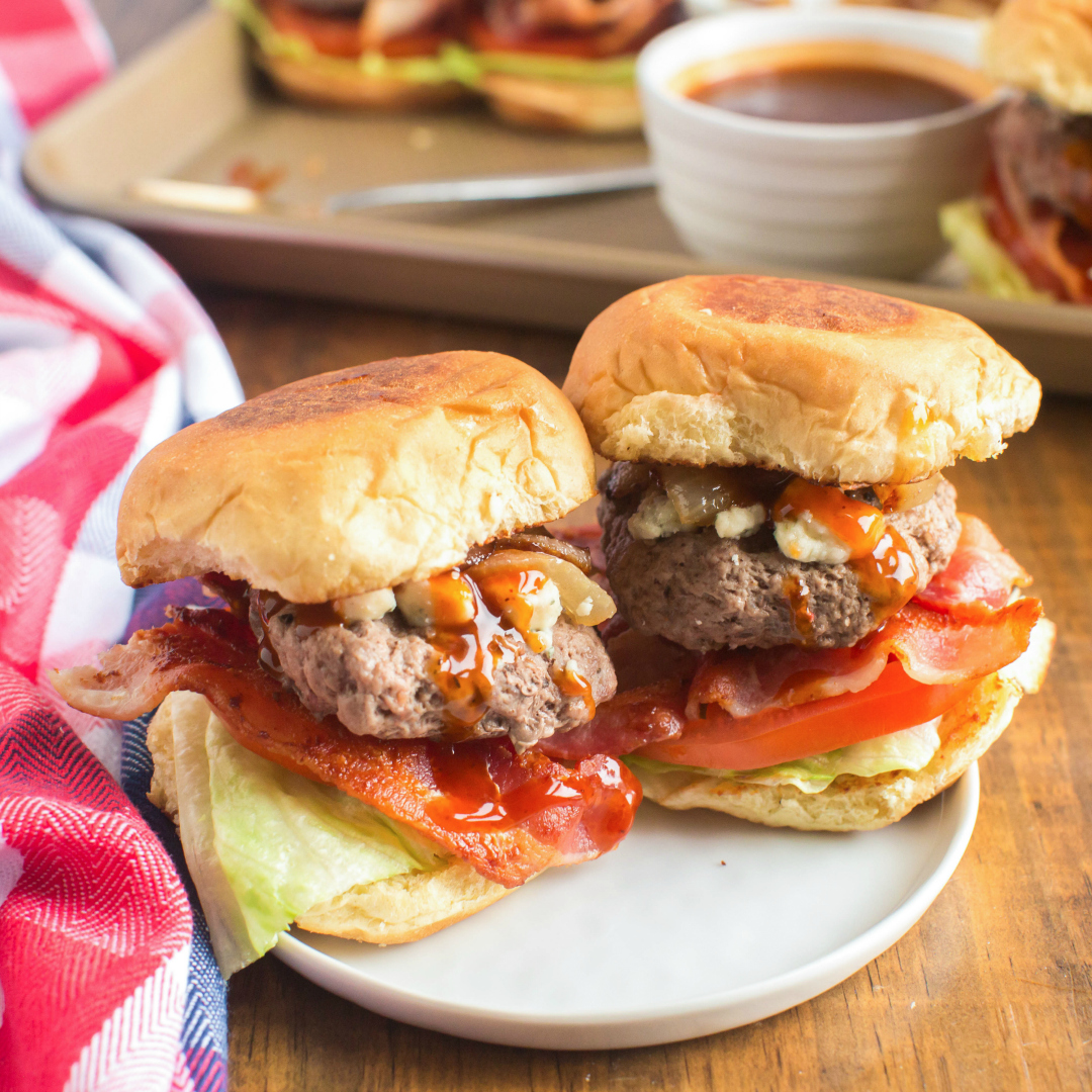Bacon Bleu Cheese Burger Sliders • The Crumby Kitchen