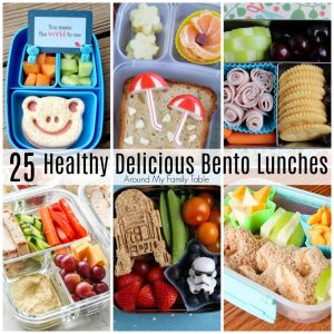 collage of bento lunches