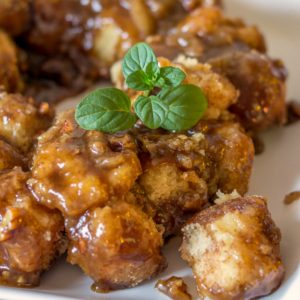 gluten free monkey bread on white platter