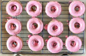 chocolate donuts with cherry glaze