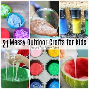 Keep your kids busy and boredom in check with these 21 Messy Outdoor Crafts for Kids.  Kids will love these messy outdoor ideas and you’ll love that the mess stays outside.