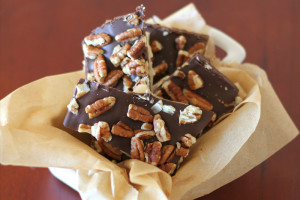 platter of homemade pecan chocolate toffee