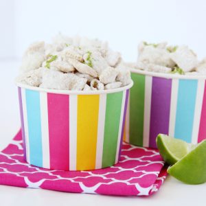 This sweet and tart LIME COCONUT PUPPY CHOW is addictive and reminiscent of those crunchy lime cooler cookies.