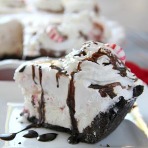 Don't stress about your holiday dessert, this No Bake Chocolate Peppermint Pie is so easy to throw together and uses seasonal peppermint ice cream as the base!