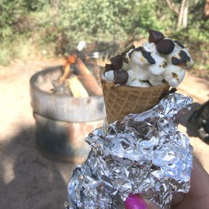 Kids of all ages will love making their own Campfire Ice Cream Cone Desserts on your next campout.