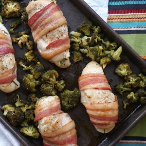 Sheet Pan meals are all the rage these days and I guarantee you'll love this easy Goat Cheese Stuffed Bacon Wrapped Chicken sheet pan meal.