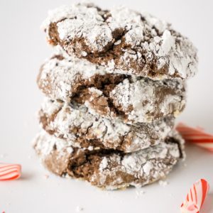 You're sure to love these Peppermint Bark Chocolate Crinkle Cookies. They are made with box of cake mix and some peppermint bark candies.