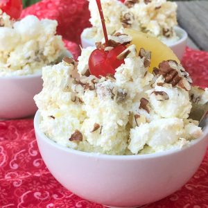 pineapple fluff in a white bowl