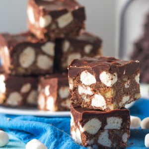 rocky road bars on blue napkin